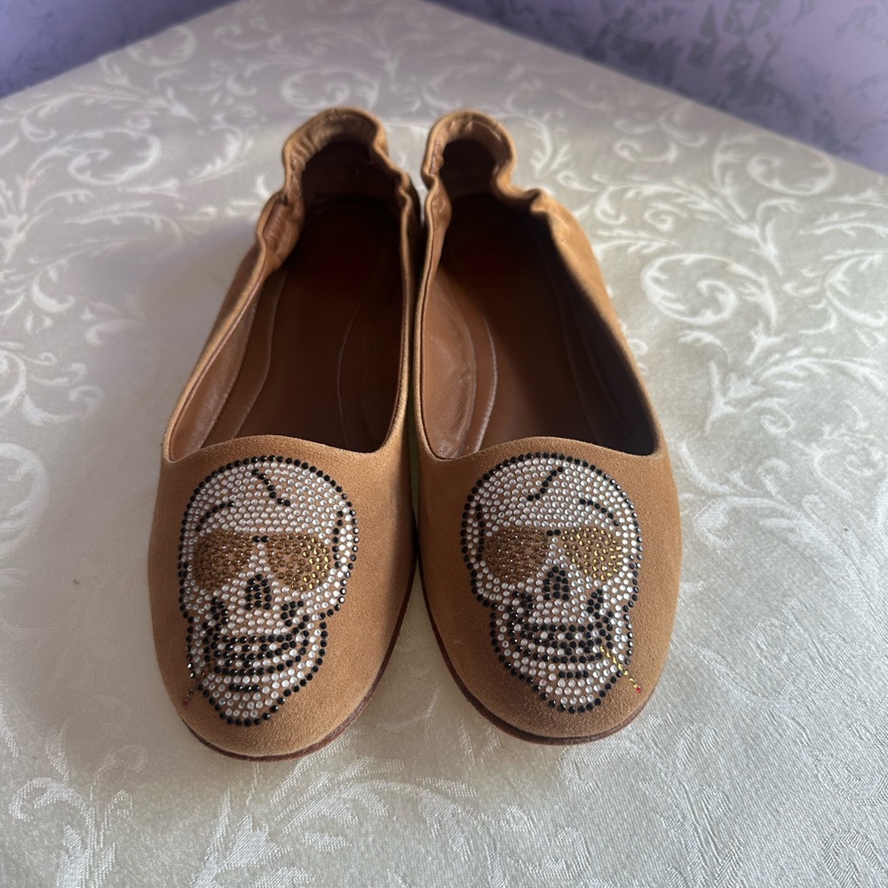Cento Tan Skull Slip On Loafers Size 40